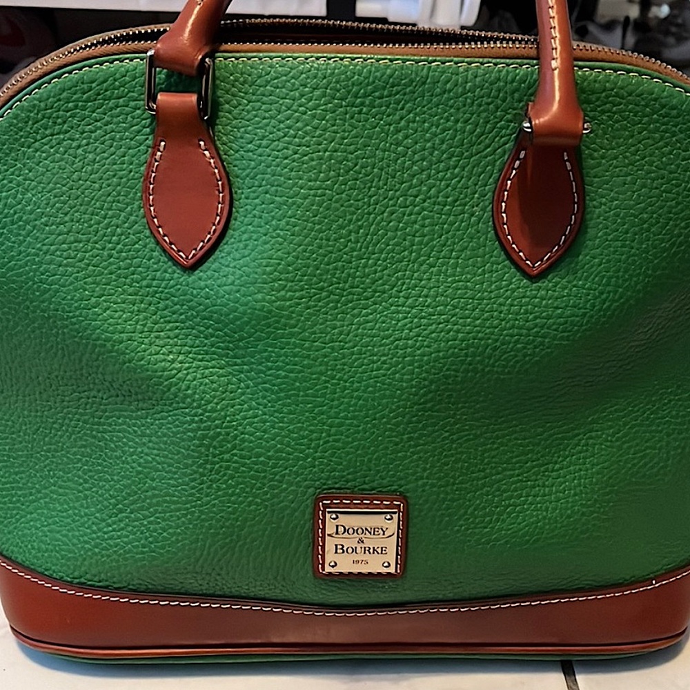 Dooney & Bourke, Green, Large satchel. Pebble leather with an all-around zipper.
